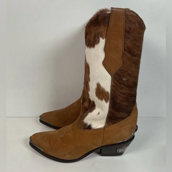 Vintage Zodiac Calf Hair On Cowhide Pony Cowgirl Boots 7.5 M Nubuck Suede - Picture 12 of 16
